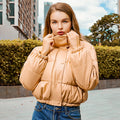 Leather Coat Women's Stand Collar Short Warm Bread Cotton-padded Coat