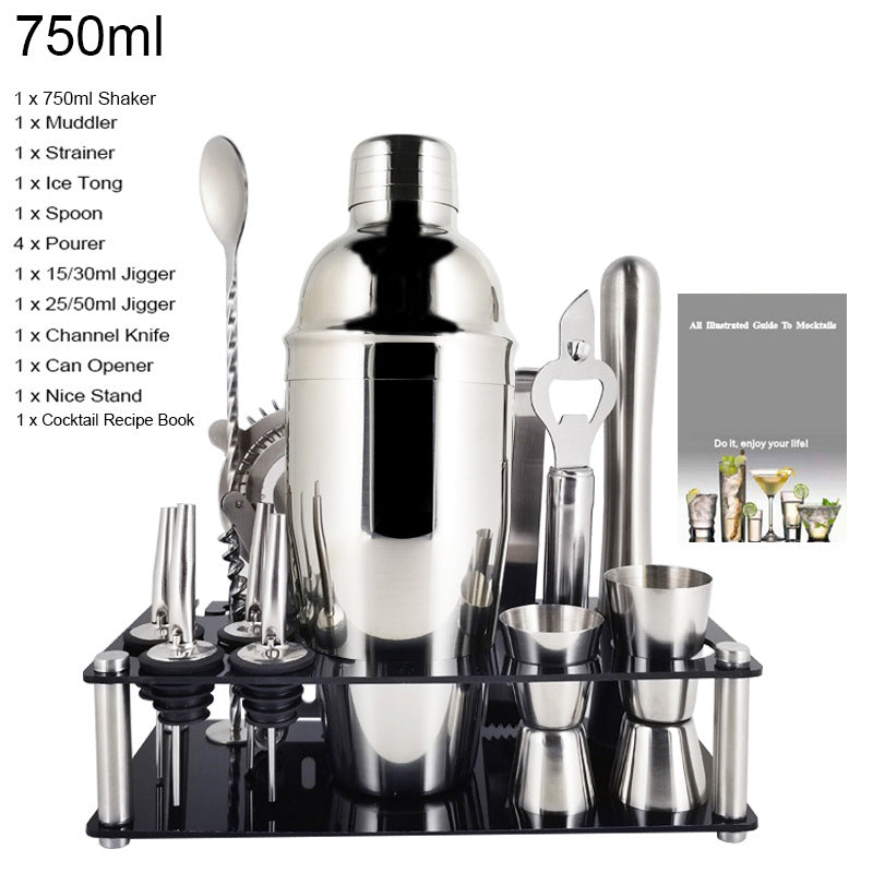 Stainless Steel Cocktail Shaker Full Set Oval Cocktail Mixing Tools Acrylic Mixing Set Bar Decanting Shake