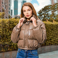 Leather Coat Women's Stand Collar Short Warm Bread Cotton-padded Coat