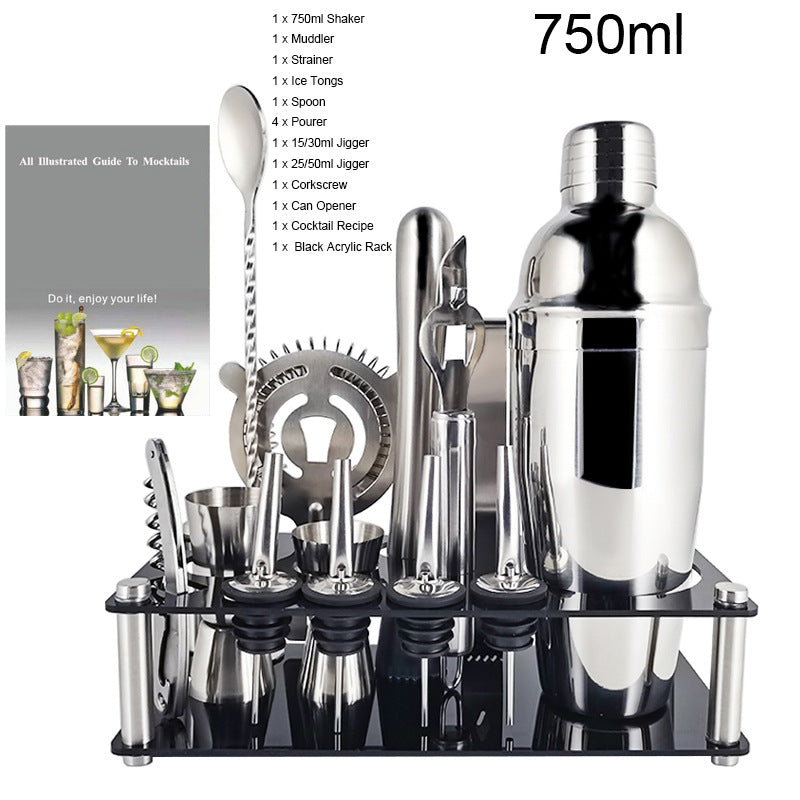 Stainless Steel Cocktail Shaker Full Set Oval Cocktail Mixing Tools Acrylic Mixing Set Bar Decanting Shake