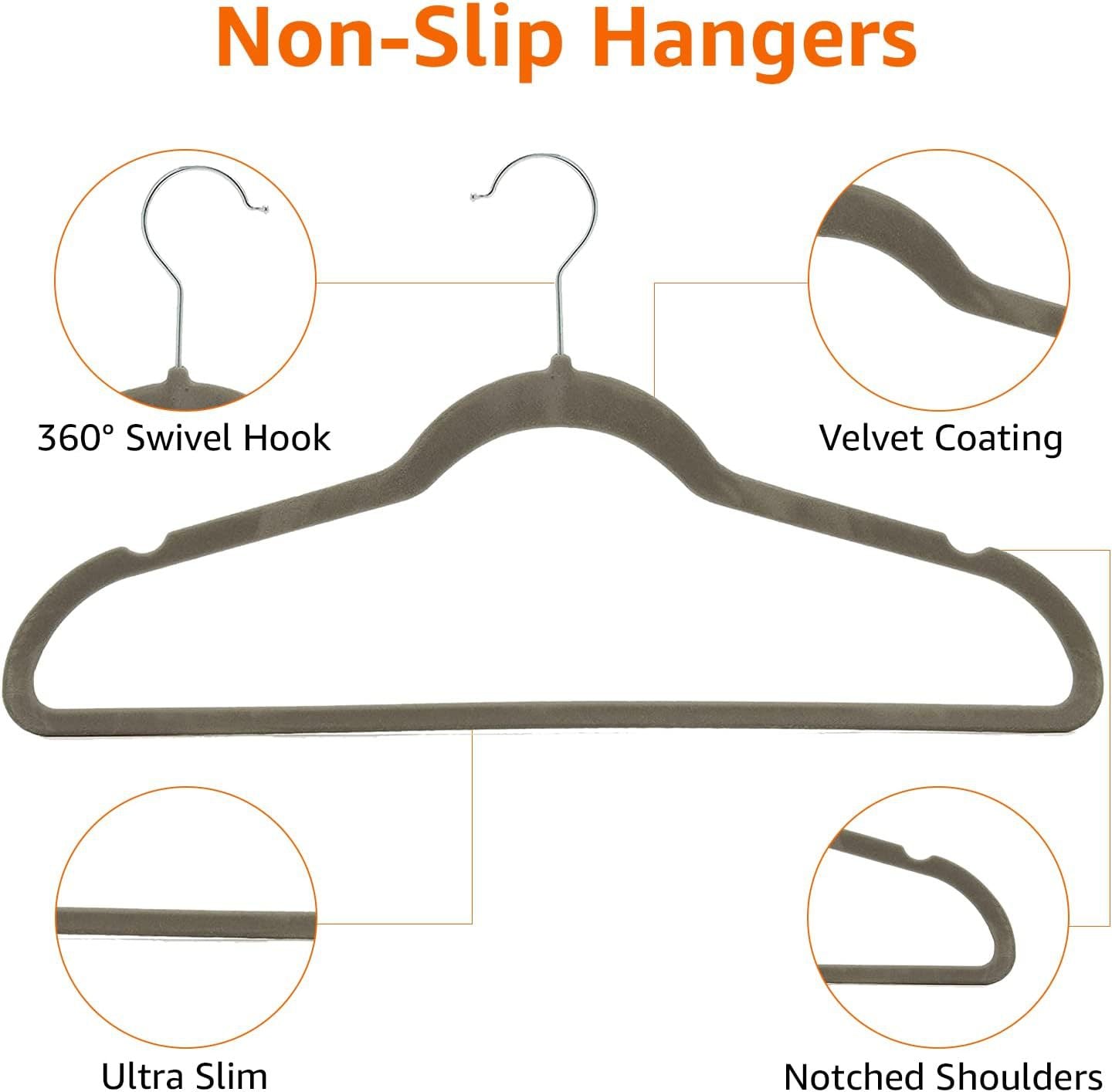 45cm Non-slip Flocking Hanger Velvet Adult Clothes Rack No Trace Plastic Hanger