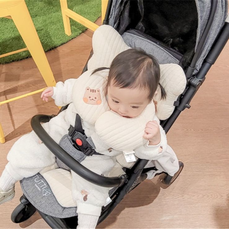 Korean Ins Style Baby Car Thickened Autumn And Winter Stroller Cushion Pure Cotton Sweat Absorbing Breathable Anti-Humpback Toddler Cushion