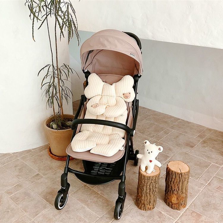 Korean Ins Style Baby Car Thickened Autumn And Winter Stroller Cushion Pure Cotton Sweat Absorbing Breathable Anti-Humpback Toddler Cushion